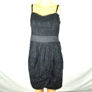 Nu by Mark Anthony Black Floral Lace Faux Wrap Sleeveless Little Dress Small
